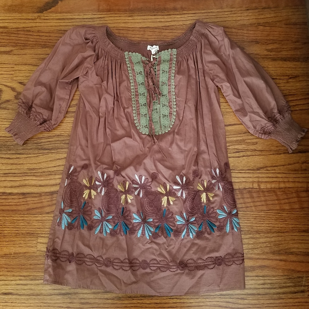 Lace-Up Crochet Floral Tunic Relaxed Boho Indie Hippie Retro Lightweight Costume
